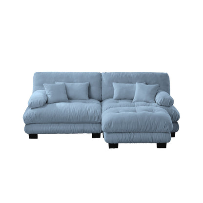 Modular Chenille 2-Seat Cloud Couch Sectional Sofa with Convertible Ottoman and Lumbar Pillows for Living Room