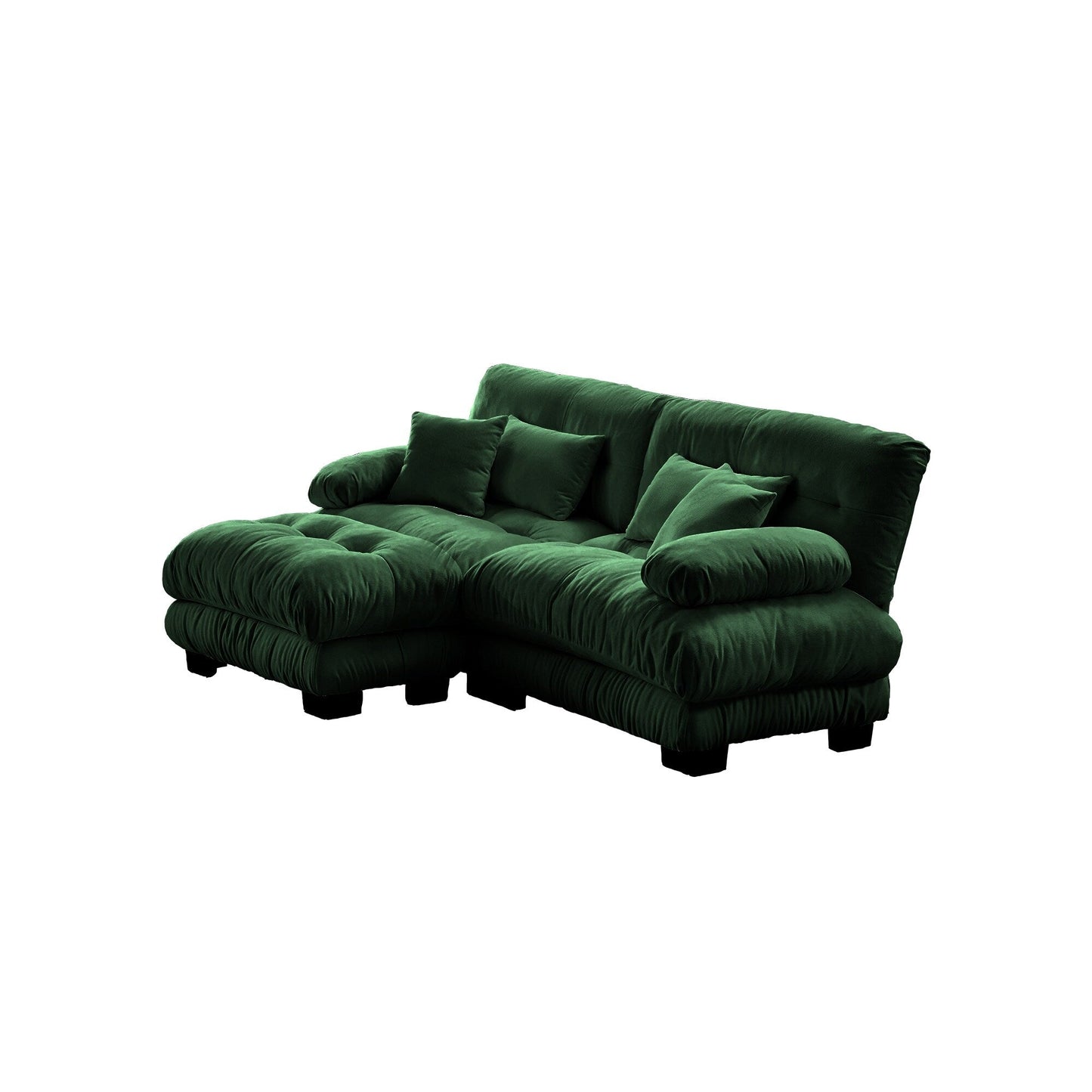 Modular Chenille 2-Seat Cloud Couch Sectional Sofa with Convertible Ottoman and Lumbar Pillows for Living Room