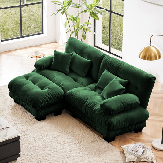 Modular Chenille 2-Seat Cloud Couch Sectional Sofa with Convertible Ottoman and Lumbar Pillows for Living Room