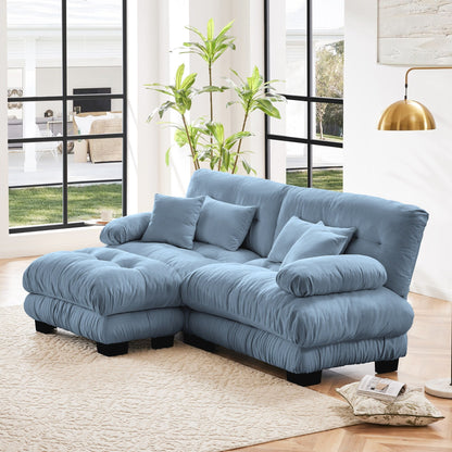 Modular Chenille 2-Seat Cloud Couch Sectional Sofa with Convertible Ottoman and Lumbar Pillows for Living Room