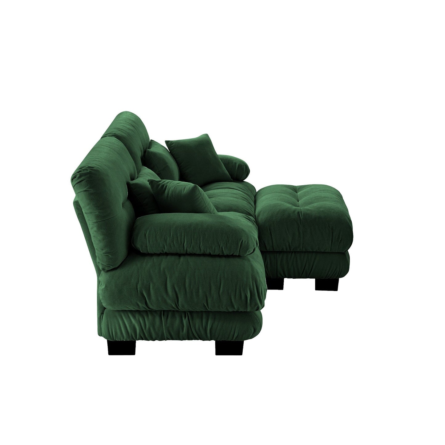 Modular Chenille 2-Seat Cloud Couch Sectional Sofa with Convertible Ottoman and Lumbar Pillows for Living Room
