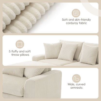 Modular Corduroy Sectional Sofa with Bluetooth Speakers, Charging Ports, Cup Holders, Storage and Ottoman for Living Room