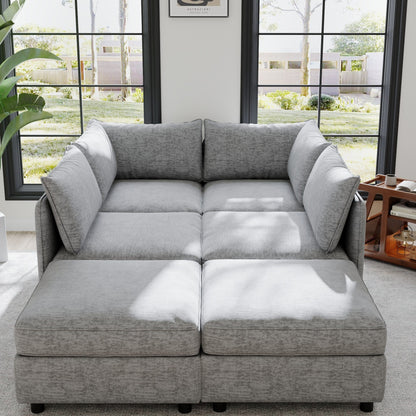 Modular Fabric Sectional Sofa Convertible Sofa Bed Set Sleeper Sofa with Storage Seats for Living Room