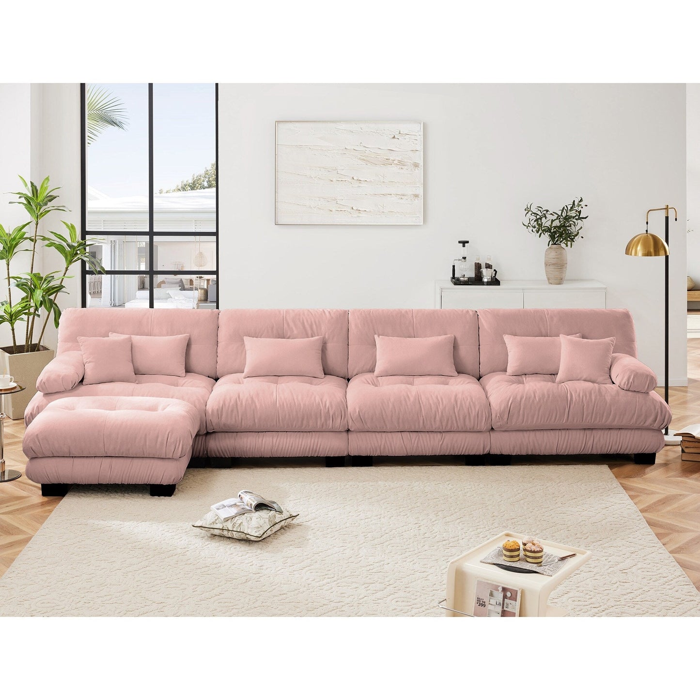 Modular L-Shaped 4-Seater Sectional Sofa Free Combination Cloud Sofa with Convertible Ottomans for Living Room