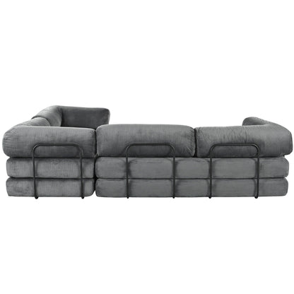 Modular L-Shaped Corduroy Sofa Bed Convertible Sectional 4-Seat Sofa with Wedge Cushions For Living Room Apartment