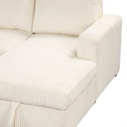 Modular U-Shaped Corduroy Sofa Bed 6-Seater Convertible Sectional with Storage Chaise and USB Ports for Living Room