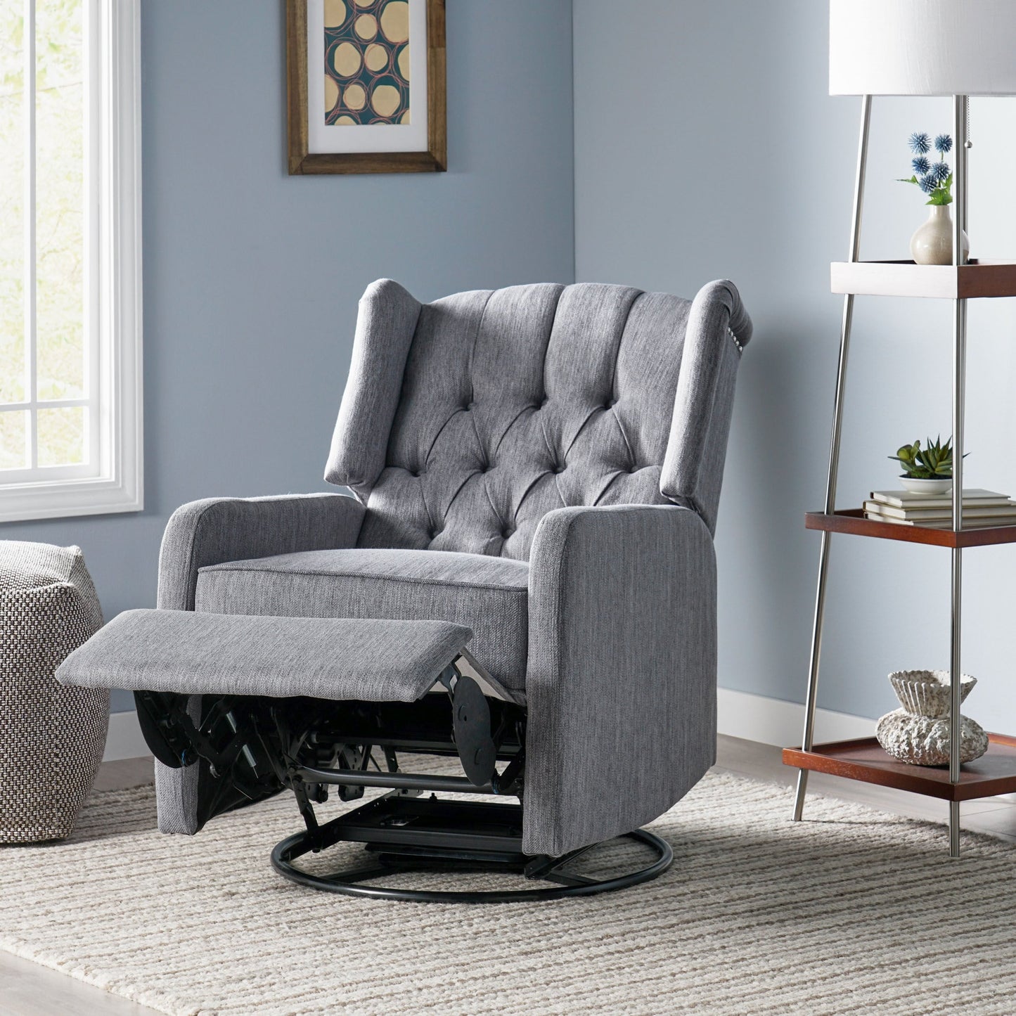 Mohaven Contemporary Tufted Wingback Swivel Recliner by Christopher Knight Home