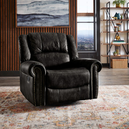 Monroe Polished Microfiber Nailhead Swivel Glider Recliner by iNSPIRE Q Classic