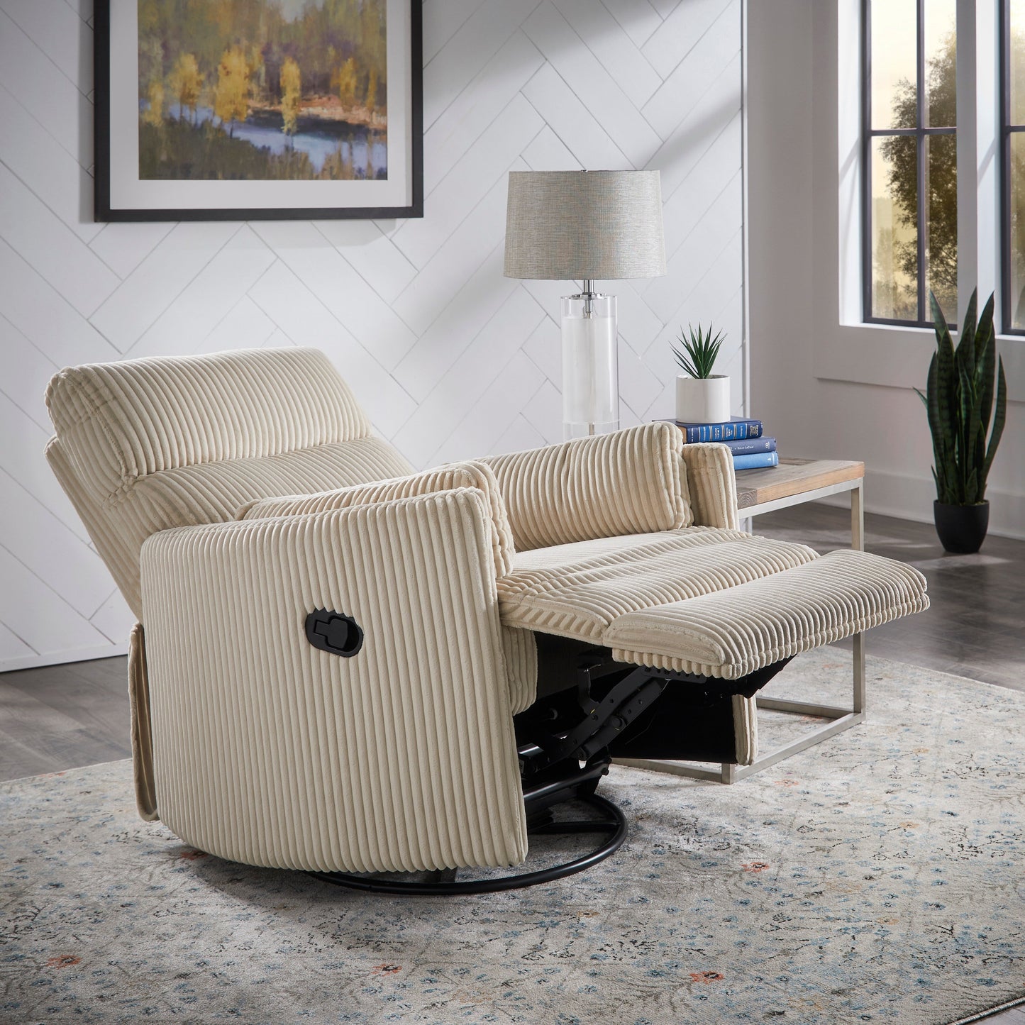 Montclair Plush Corduroy Fabric Manual Swivel Glider Recliner by iNSPIRE Q Classic