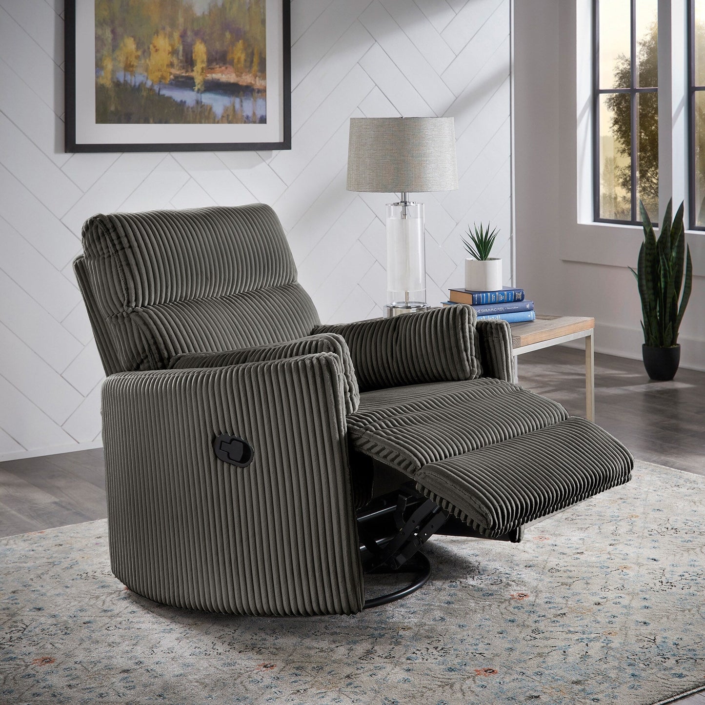 Montclair Plush Corduroy Fabric Manual Swivel Glider Recliner by iNSPIRE Q Classic