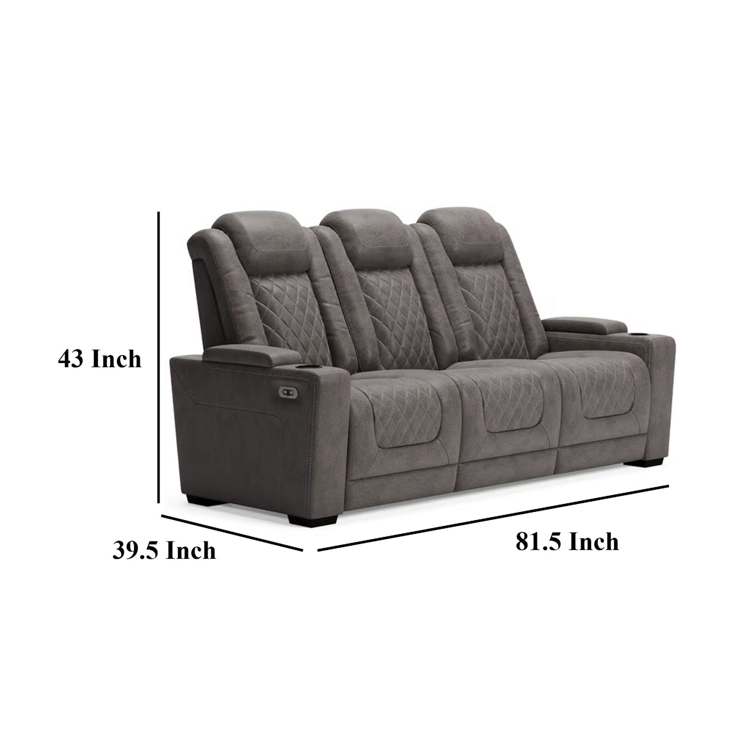 Montt Power Reclining Sofa, USB Port, Matte Gray Faux Leather, 82 Inch