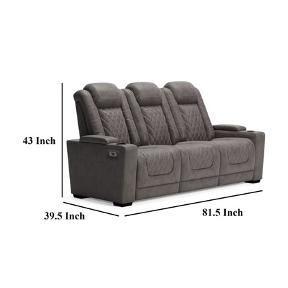 Montt Power Reclining Sofa, USB Port, Matte Gray Faux Leather, 82 Inch