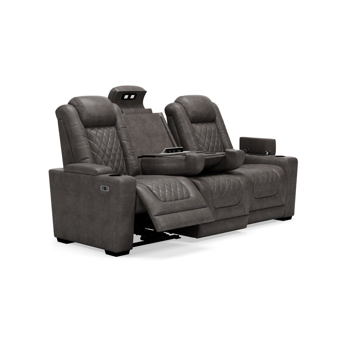 Montt Power Reclining Sofa, USB Port, Matte Gray Faux Leather, 82 Inch