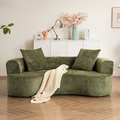 Moon shaped sofa, modern sleeper cat waist sofa with deep seat, non assembly sponge compression sofa (Green chenille fabric )