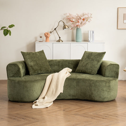 Moon shaped sofa, modern sleeper cat waist sofa with deep seat, non assembly sponge compression sofa (Green chenille fabric )