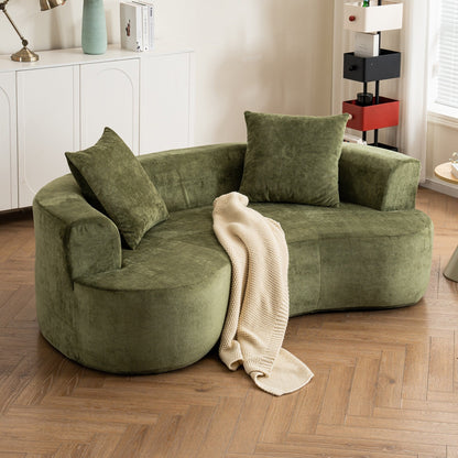 Moon shaped sofa, modern sleeper cat waist sofa with deep seat, non assembly sponge compression sofa (Green chenille fabric )