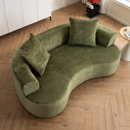 Moon shaped sofa, modern sleeper cat waist sofa with deep seat, non assembly sponge compression sofa (Green chenille fabric )