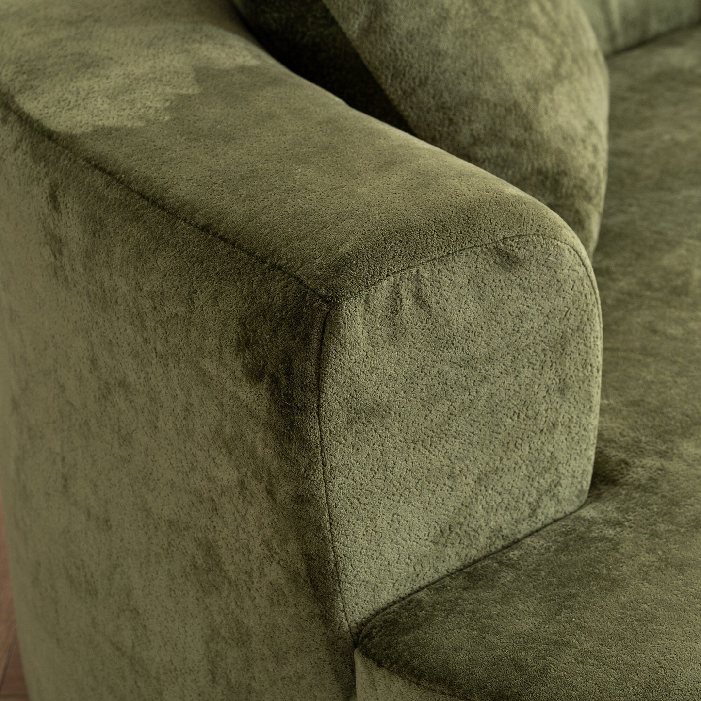 Moon shaped sofa, modern sleeper cat waist sofa with deep seat, non assembly sponge compression sofa (Green chenille fabric )