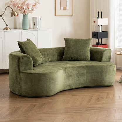 Moon shaped sofa, modern sleeper cat waist sofa with deep seat, non assembly sponge compression sofa (Green chenille fabric )