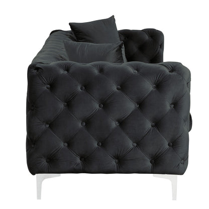 Morden Fort Modern Velvet Sofa with Button Tufted,Solid Wood Frame and Iron Legs
