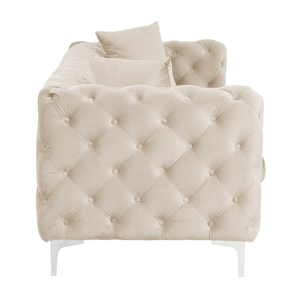 Morden Fort Modern Velvet Sofa with Button Tufted,Solid Wood Frame and Iron Legs