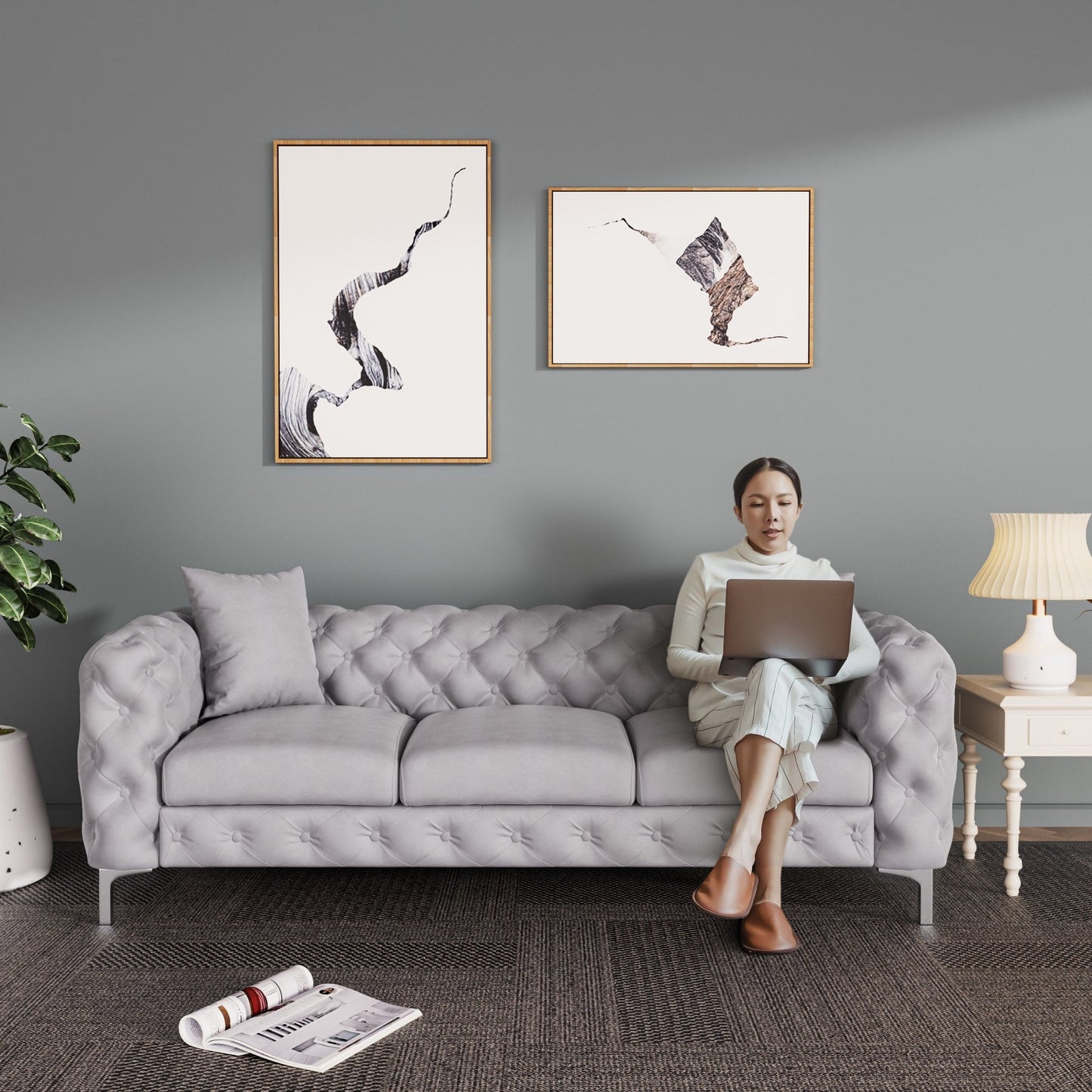 Morden Fort Modern Velvet Sofa with Button Tufted,Solid Wood Frame and Iron Legs