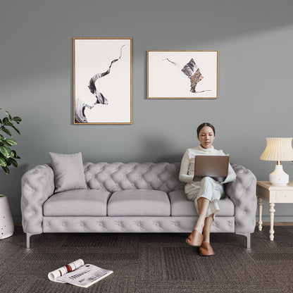 Morden Fort Modern Velvet Sofa with Button Tufted,Solid Wood Frame and Iron Legs