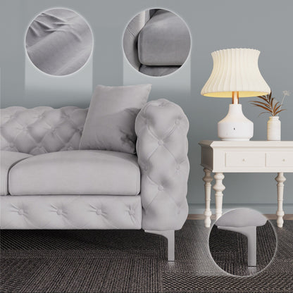 Morden Fort Modern Velvet Sofa with Button Tufted,Solid Wood Frame and Iron Legs