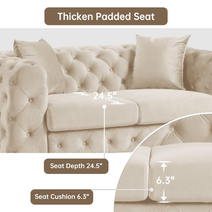 Morden Fort Modern Velvet Sofa with Button Tufted,Solid Wood Frame and Iron Legs