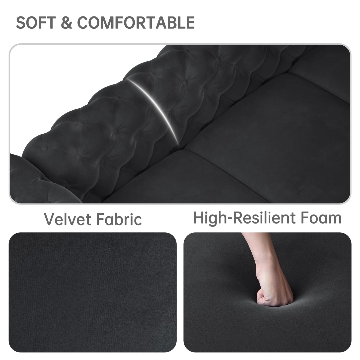 Morden Fort Modern Velvet Sofa with Button Tufted,Solid Wood Frame and Iron Legs