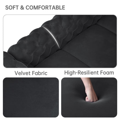 Morden Fort Modern Velvet Sofa with Button Tufted,Solid Wood Frame and Iron Legs