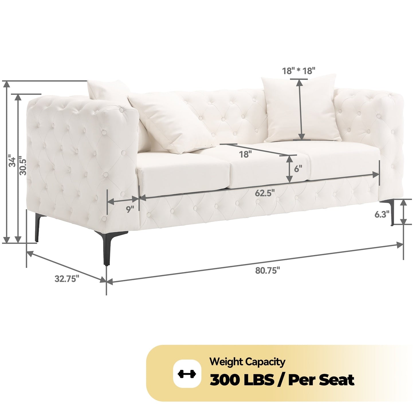 Morden Fort Modern Velvet Sofa with Button Tufted,Solid Wood Frame and Iron Legs