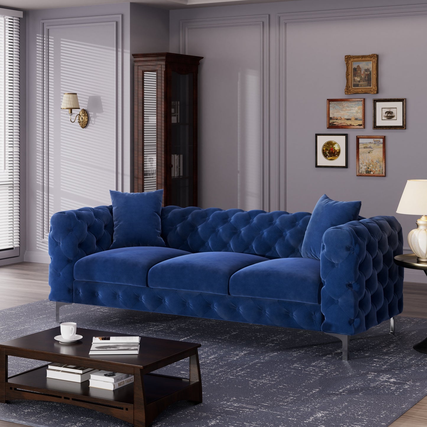 Morden Fort Modern Velvet Sofa with Button Tufted,Solid Wood Frame and Iron Legs