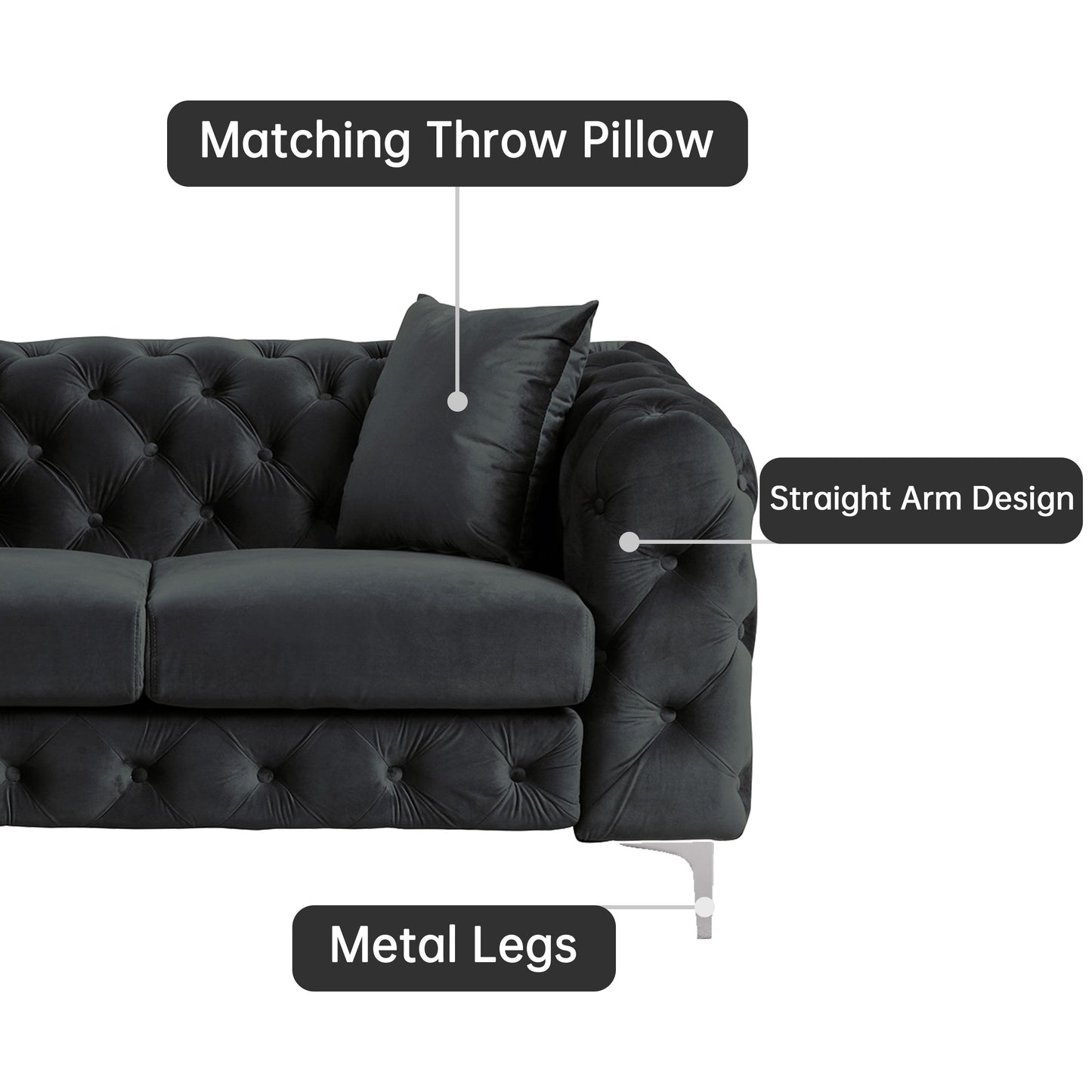 Morden Fort Modern Velvet Sofa with Button Tufted,Solid Wood Frame and Iron Legs