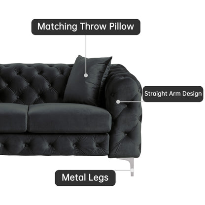 Morden Fort Modern Velvet Sofa with Button Tufted,Solid Wood Frame and Iron Legs