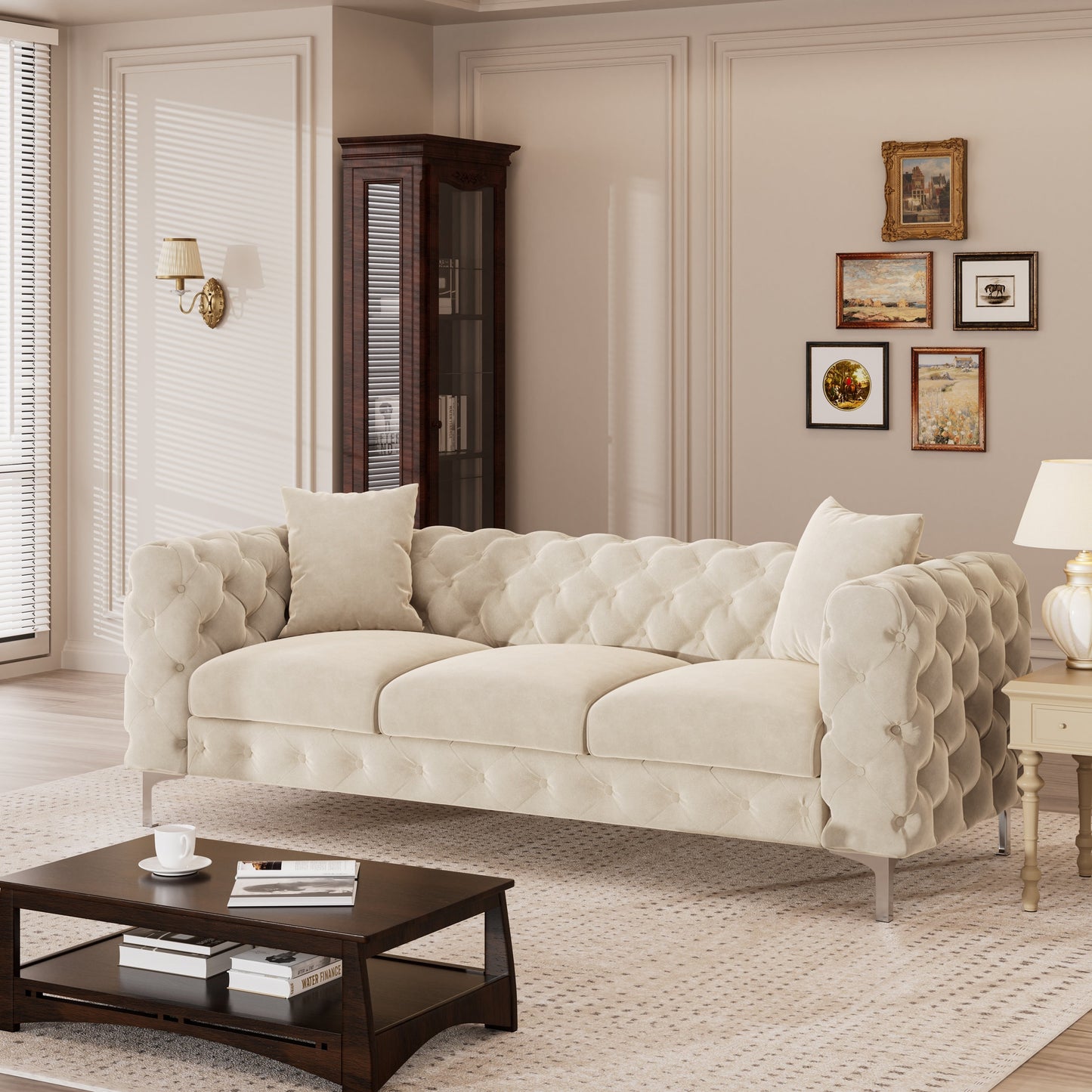Morden Fort Modern Velvet Sofa with Button Tufted,Solid Wood Frame and Iron Legs
