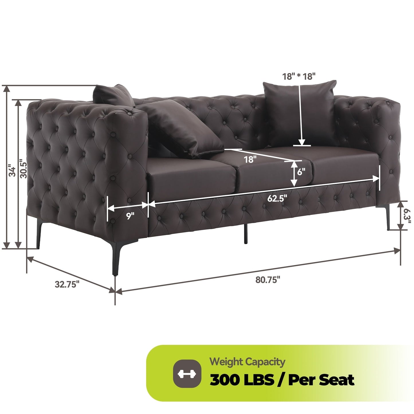 Morden Fort Modern Velvet Sofa with Button Tufted,Solid Wood Frame and Iron Legs