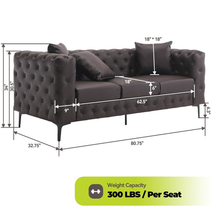Morden Fort Modern Velvet Sofa with Button Tufted,Solid Wood Frame and Iron Legs