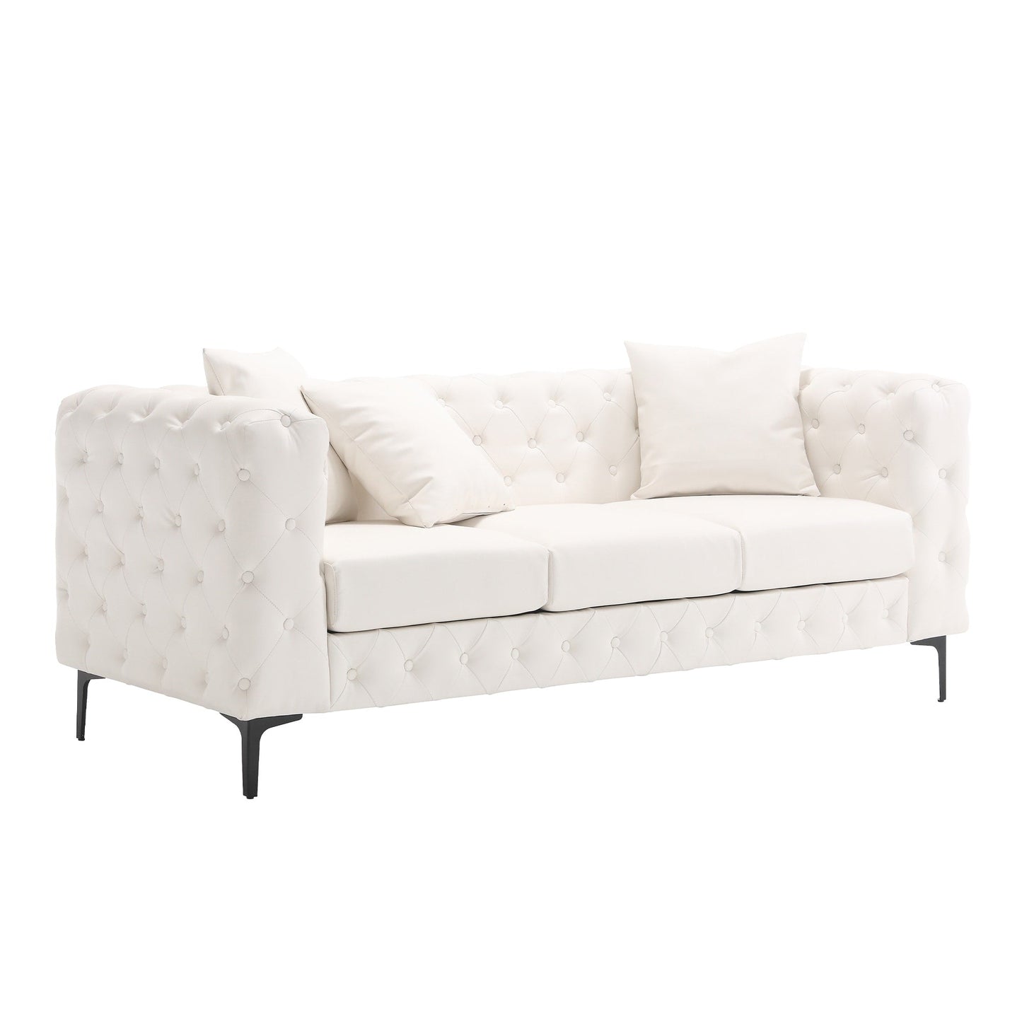 Morden Fort Modern Velvet Sofa with Button Tufted,Solid Wood Frame and Iron Legs