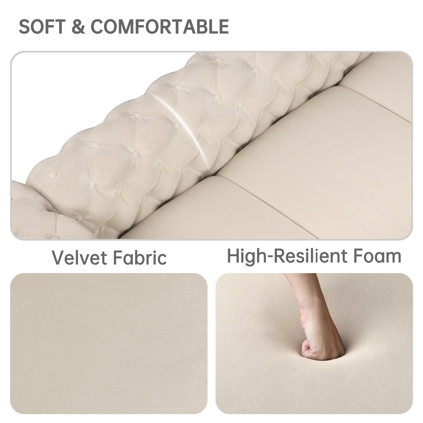 Morden Fort Modern Velvet Sofa with Button Tufted,Solid Wood Frame and Iron Legs