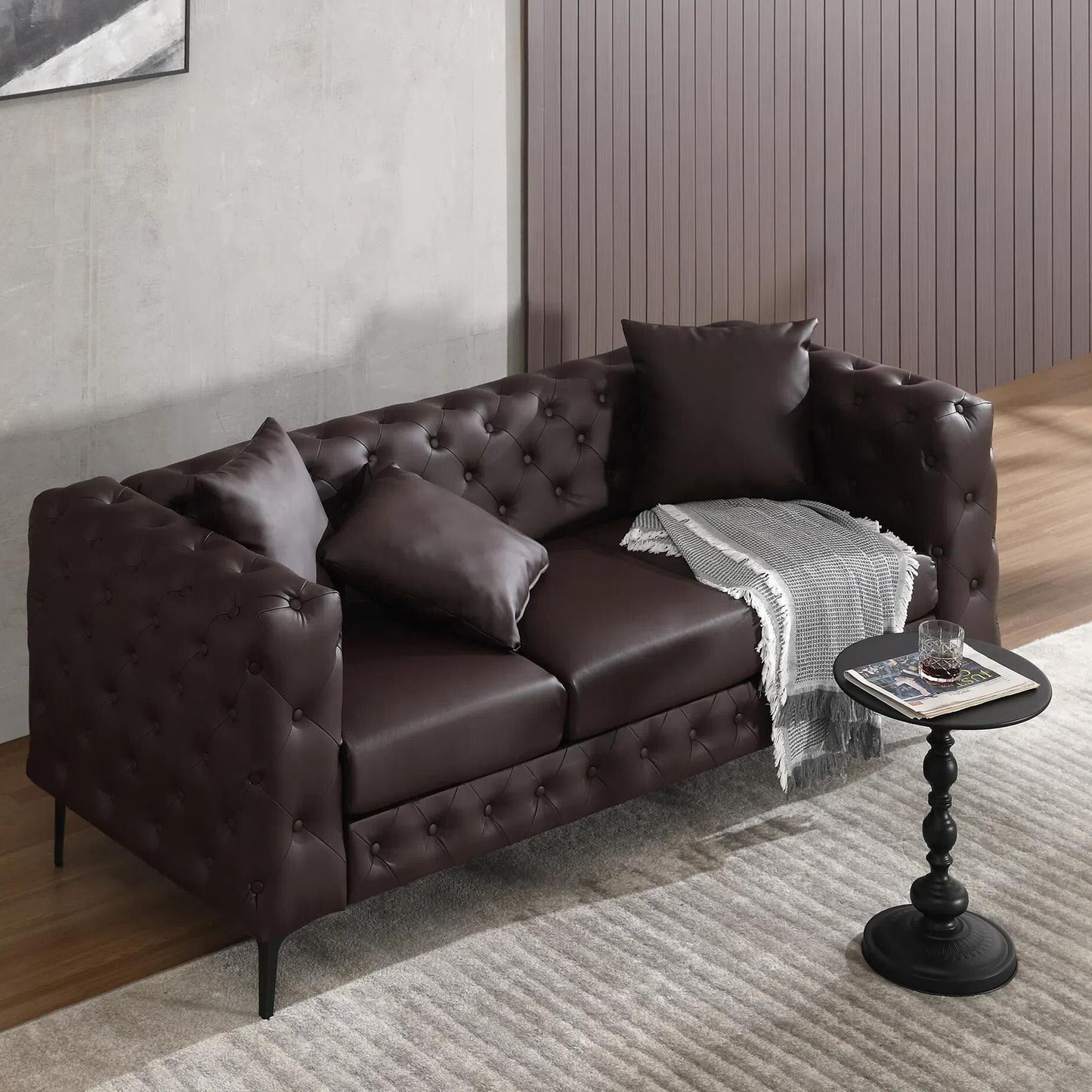 Morden Fort Modern Velvet Sofa with Button Tufted,Solid Wood Frame and Iron Legs