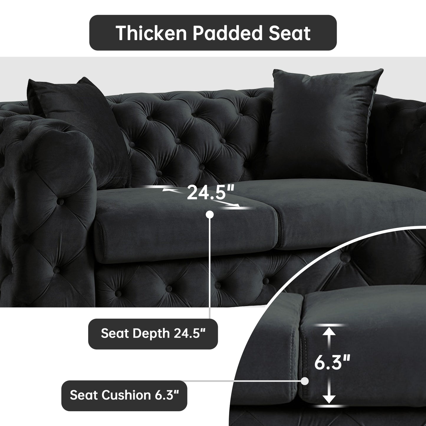 Morden Fort Modern Velvet Sofa with Button Tufted,Solid Wood Frame and Iron Legs