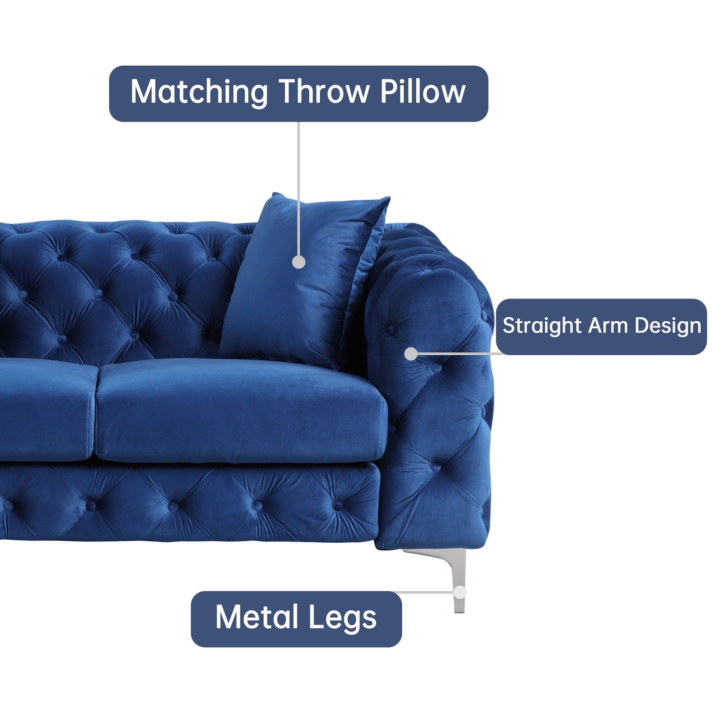 Morden Fort Modern Velvet Sofa with Button Tufted,Solid Wood Frame and Iron Legs