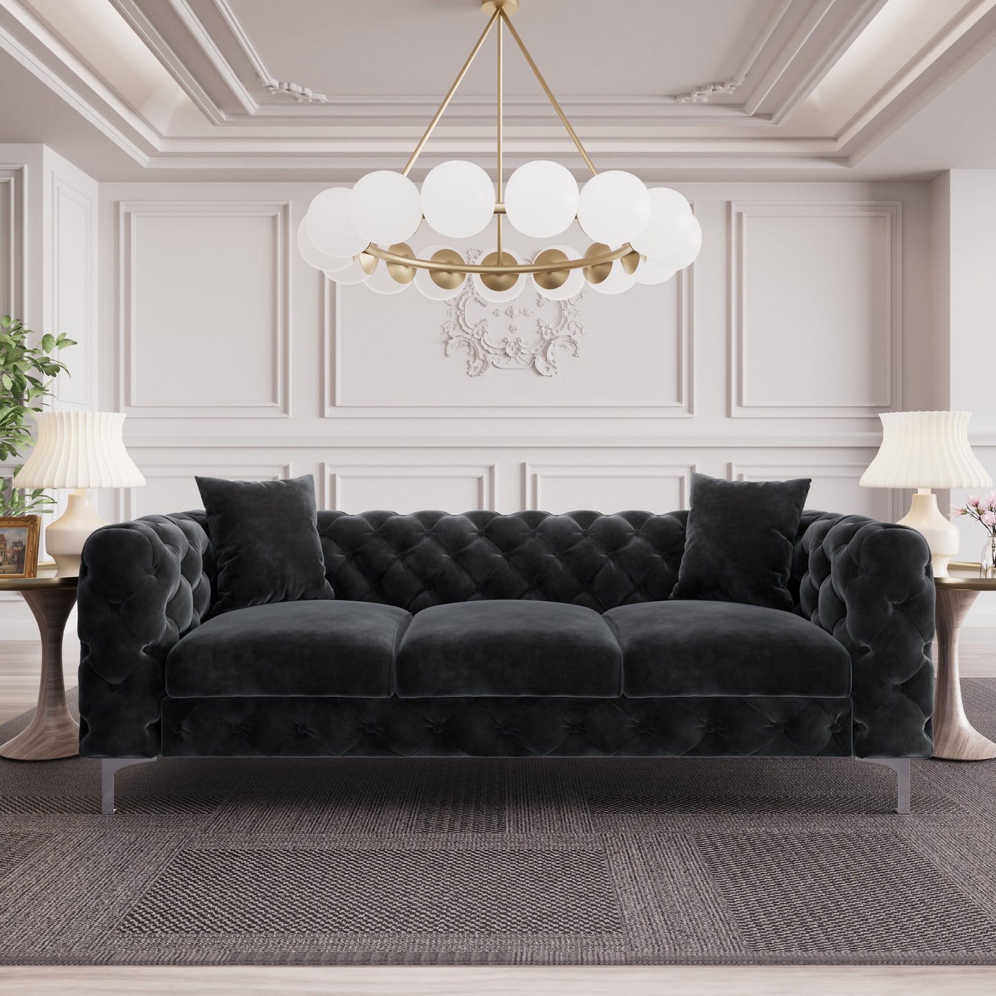 Morden Fort Modern Velvet Sofa with Button Tufted,Solid Wood Frame and Iron Legs