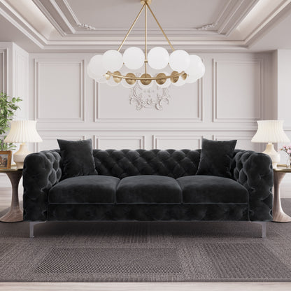 Morden Fort Modern Velvet Sofa with Button Tufted,Solid Wood Frame and Iron Legs