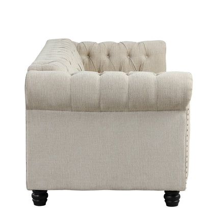 Morden Fort Linen Chesterfield Sofa with Button Tufted, Nailhead and Solid Wood Legs for Living Room