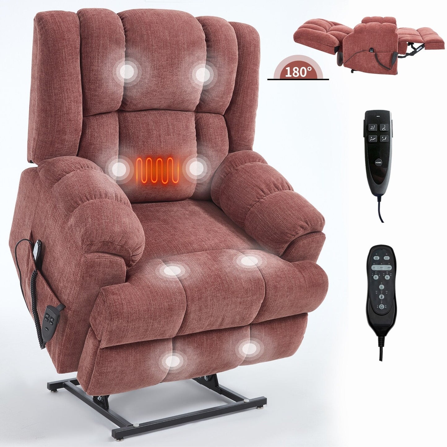 Motor Heat Massage Infinite Position Up to 350 LBS Electric Power Lift Recliners with Power-Remote, Medium-firm and Heavy Duty
