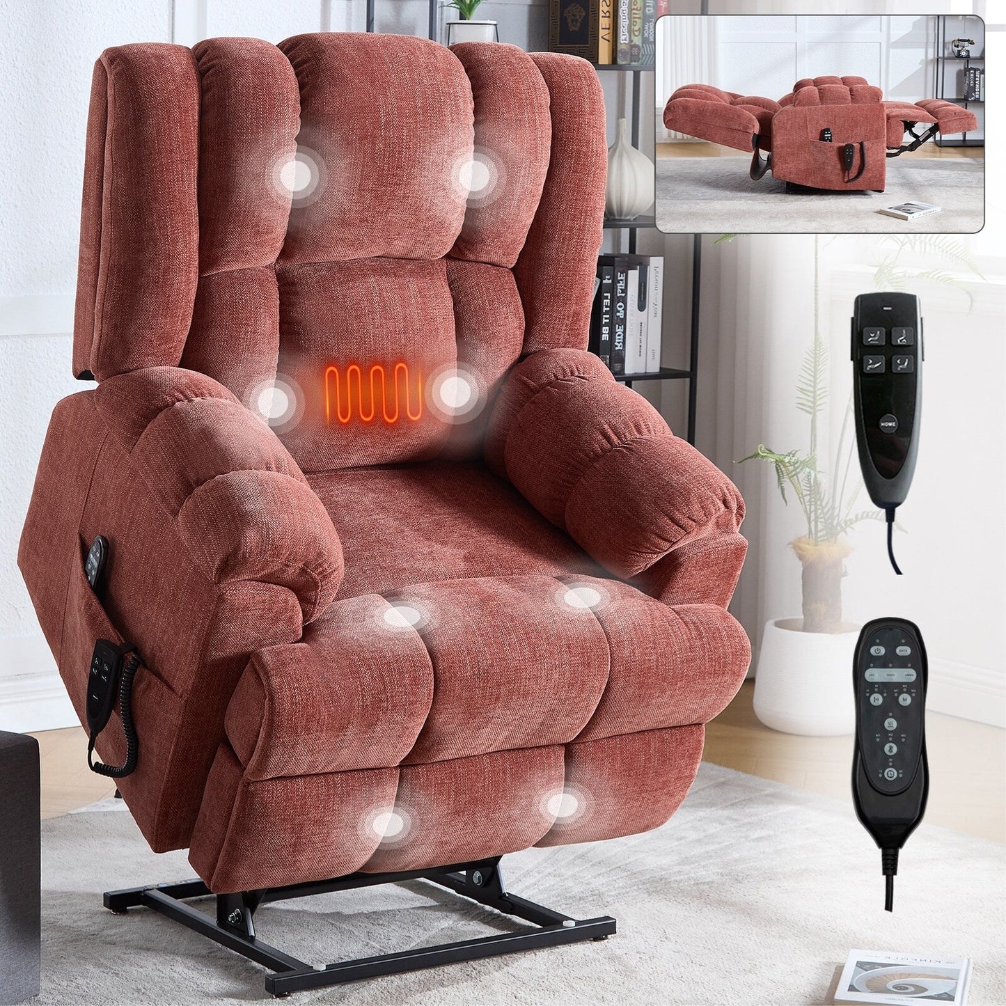 Motor Heat Massage Infinite Position Up to 350 LBS Electric Power Lift Recliners with Power-Remote, Medium-firm and Heavy Duty