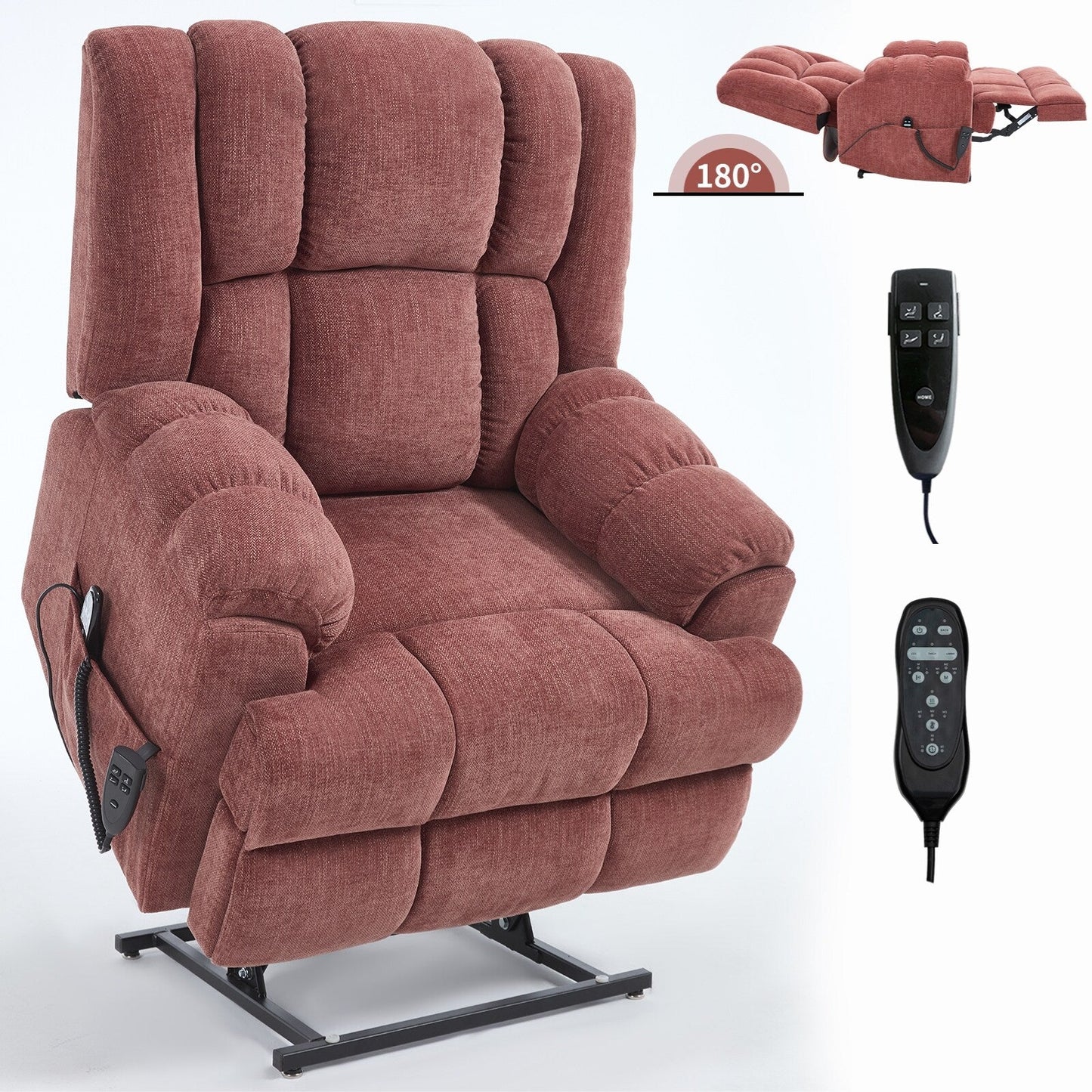 Motor Heat Massage Infinite Position Up to 350 LBS Electric Power Lift Recliners with Power-Remote, Medium-firm and Heavy Duty