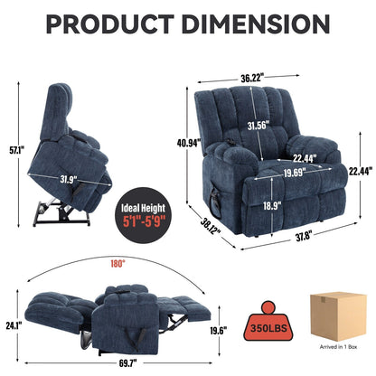 Motor Heat Massage Infinite Position Up to 350 LBS Electric Power Lift Recliners with Power-Remote, Medium-firm and Heavy Duty